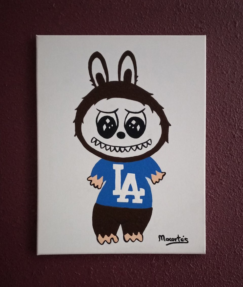 Labubu — acrílico sobre lienzo, 14 × 18 in
