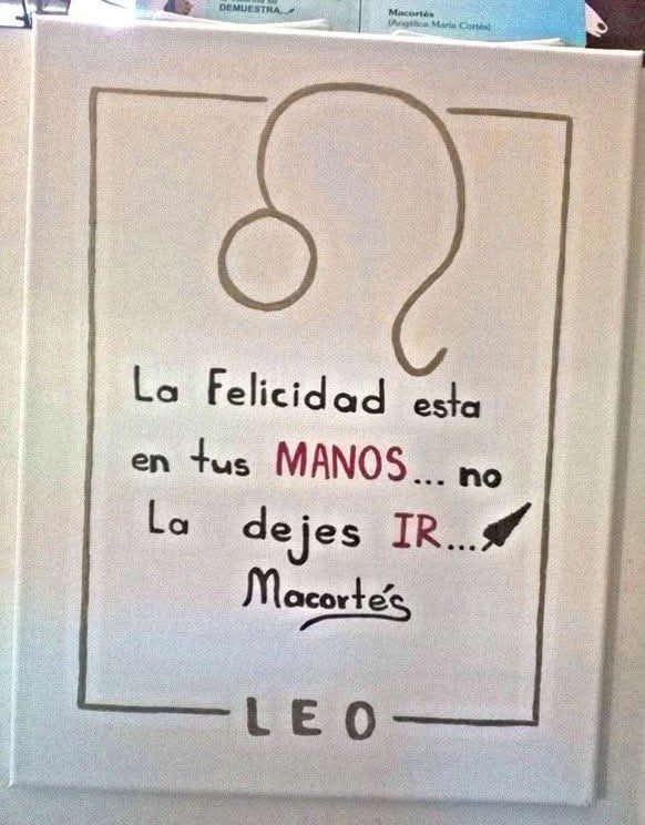 Leo — cuadro con frase, acrílico sobre lienzo