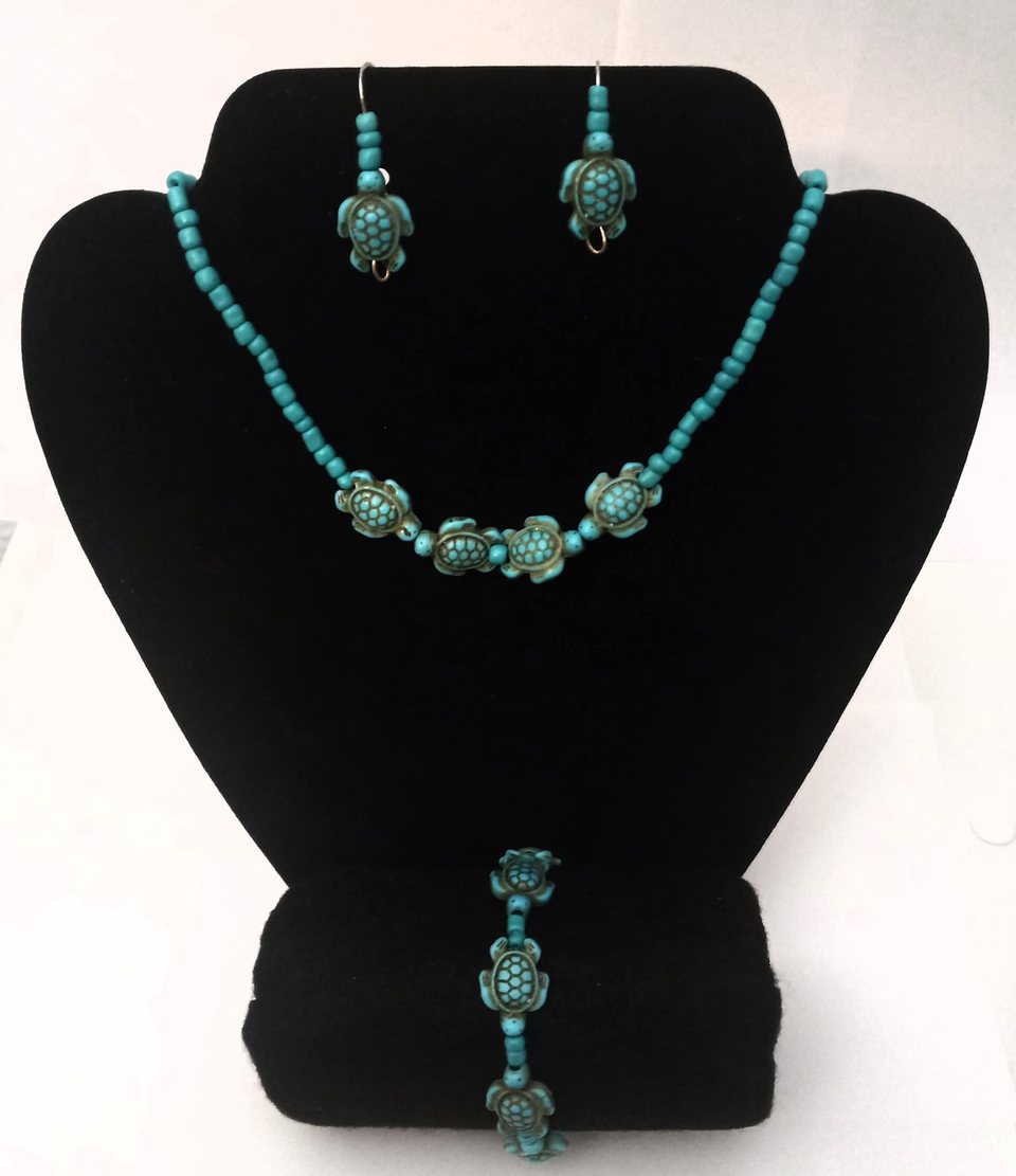 Set cerámica verde — collar, aretes y pulsera