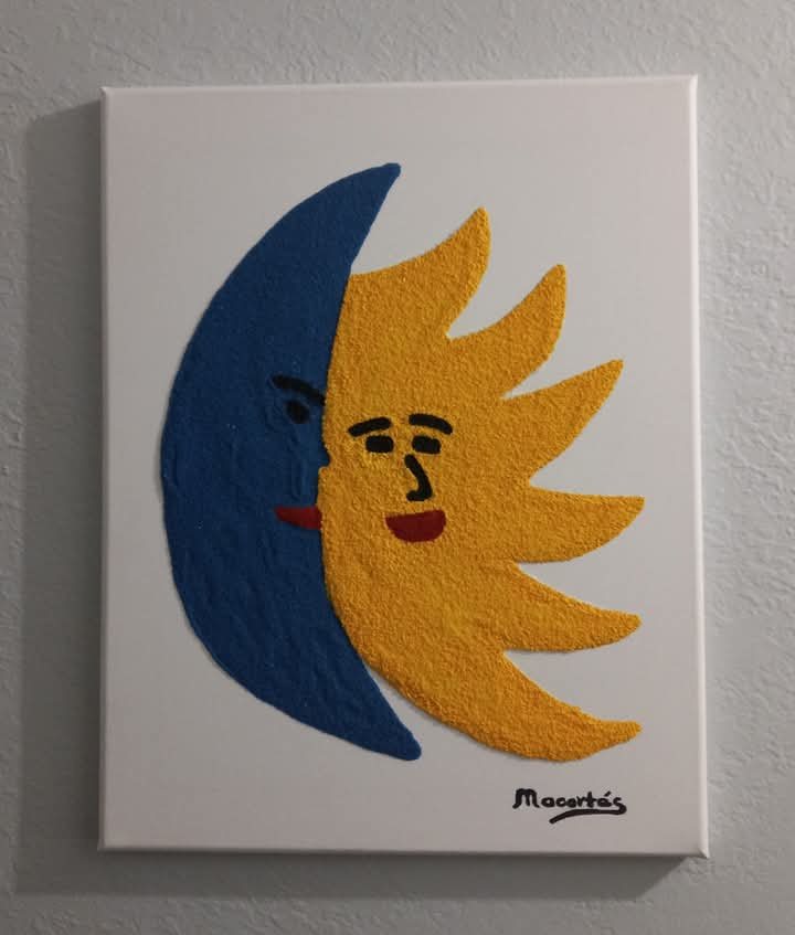 Eclipse — arena de colores sobre lienzo, 14 × 18 in