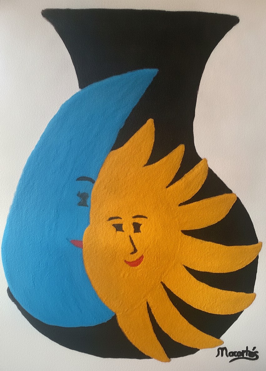 MacJarrón Eclipse — arena de colores sobre lienzo, 18 × 24 in