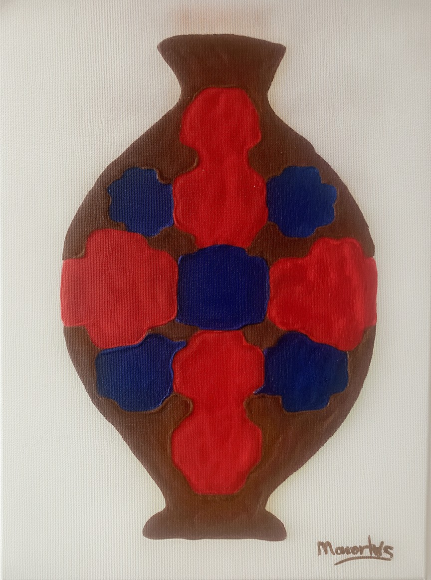 MacJarrón Tri-Colors — arena de colores sobre lienzo, 18 × 24 in